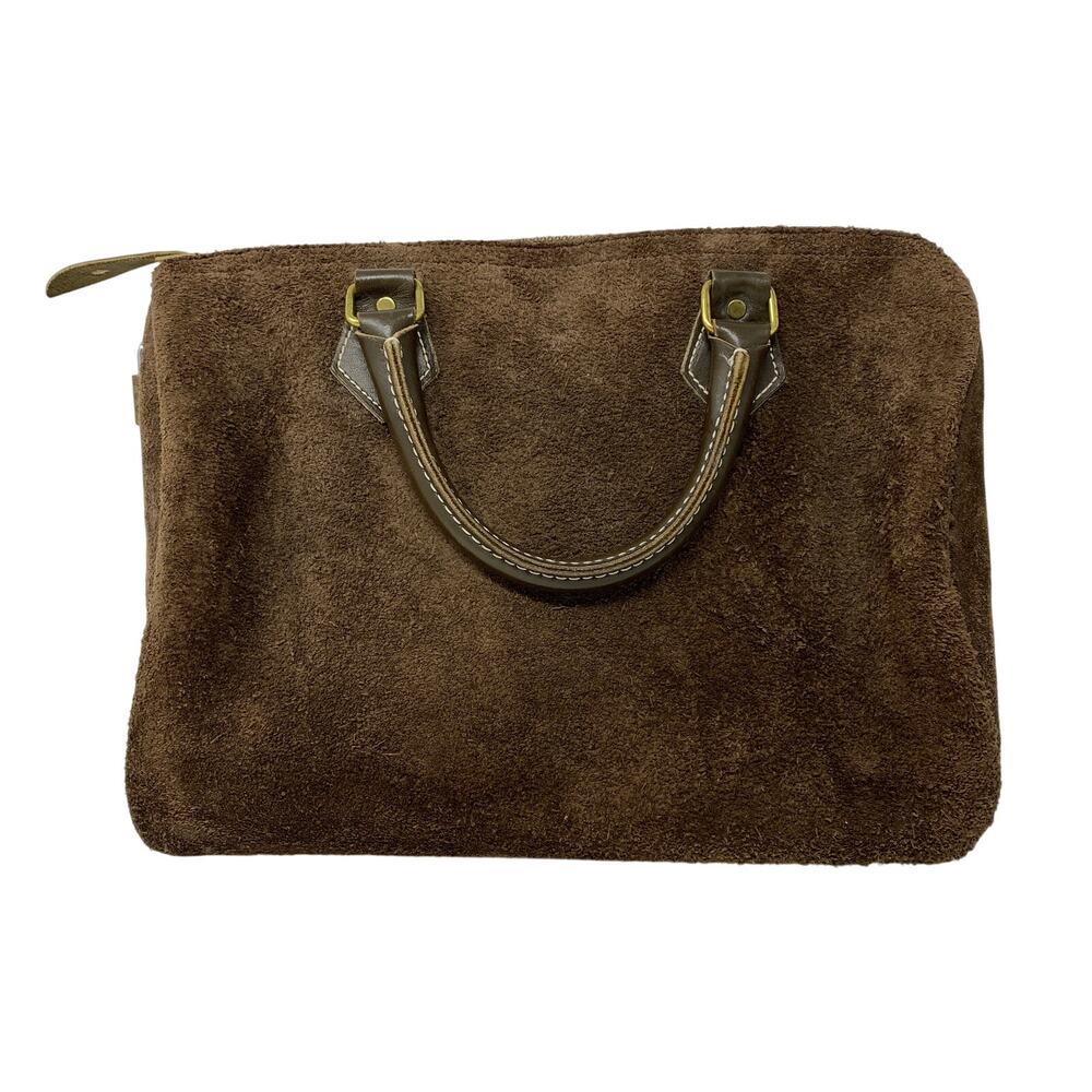 Vintage Meeks Luggage Suede Leather Satchel Purse Bag Brown Top Zip *READ